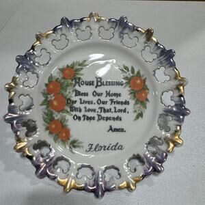 Vtg Florida Home Blessings Hanging Plate Kenmar Japan Porcelain Souvenir 7"